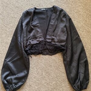 Nasty Gal Black Satin Top with Label Detail